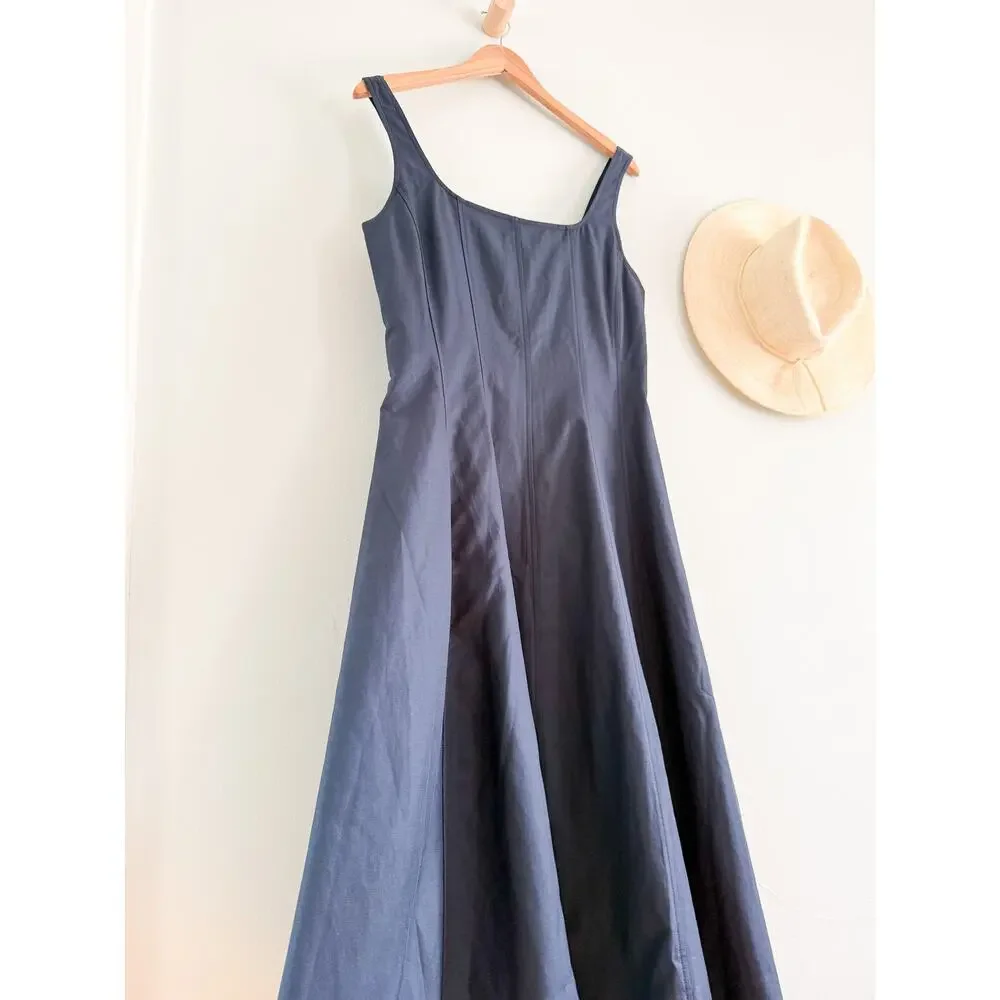 Madewell | NWT The Rylee Midi Dress Classic Navy Blue Sleeveless | Sz 10 - Picture 3 of 12